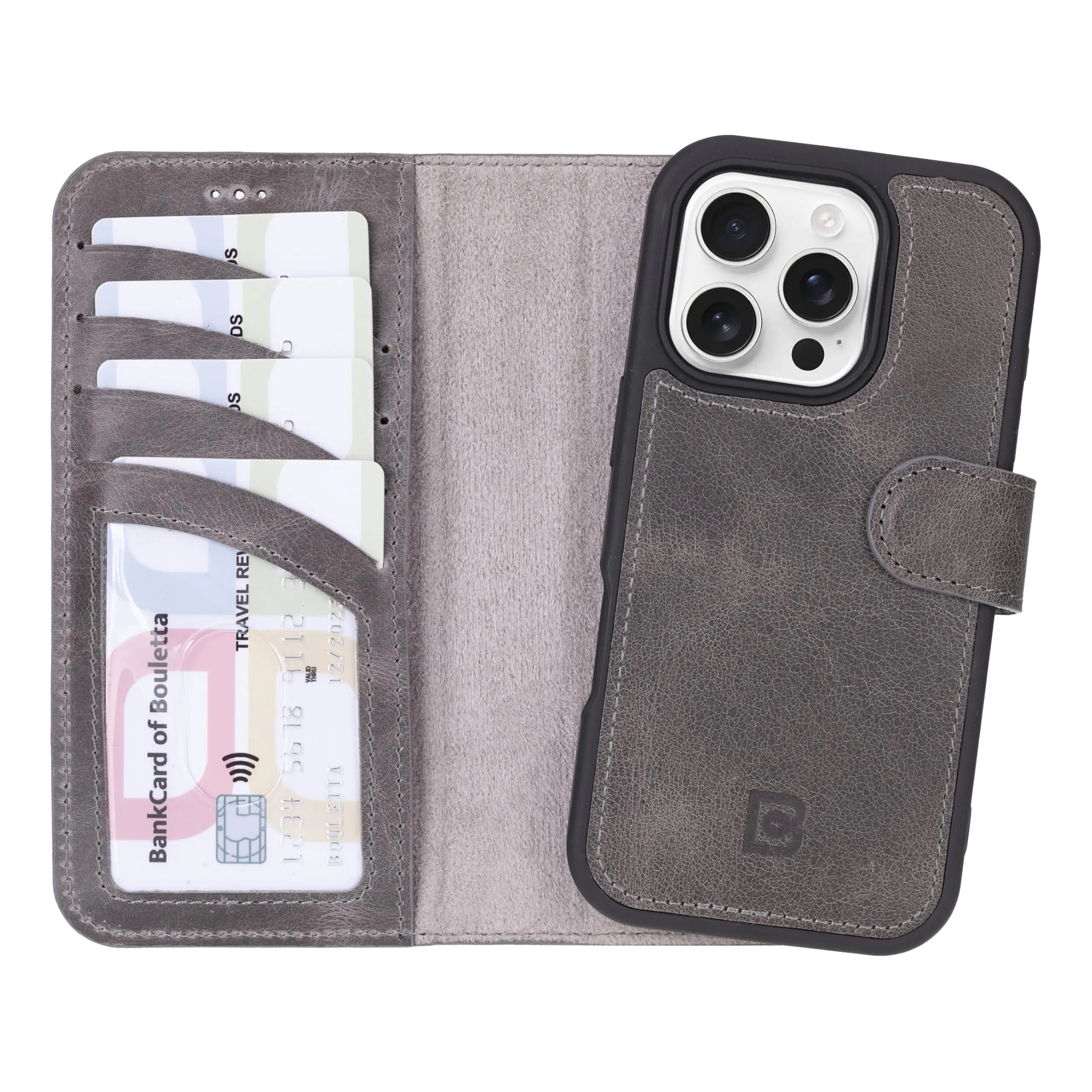 BOULETTA Leather Wallet / Case for iPhone 16 Pro (6.3") in Gray