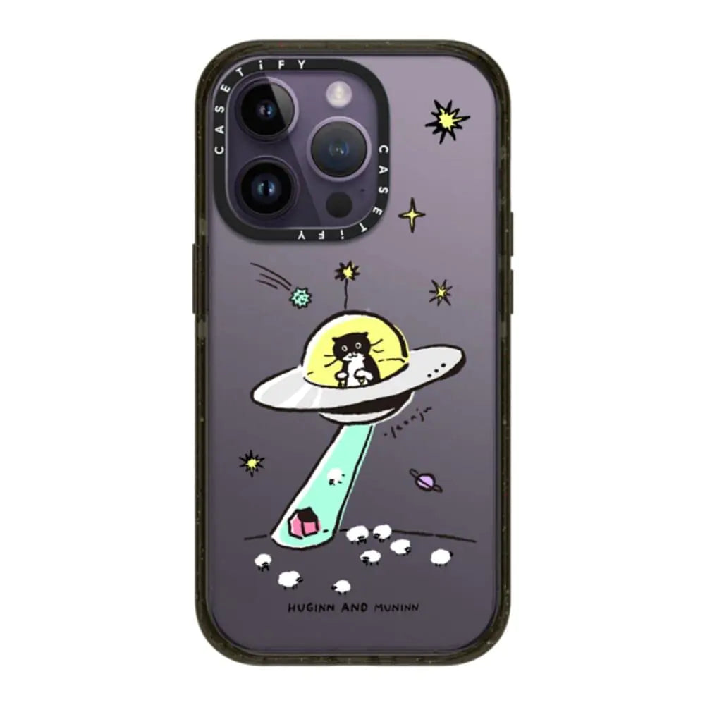 CASETiFY Impact iPhone 14 Pro Case [4X Military Grade Drop Tested / 8.2ft Drop Protection] - MODAERI in UFO by YEON JU - Glossy Black