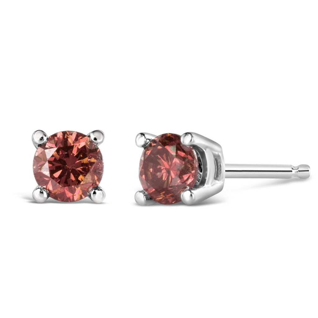 10K White Gold 1.0 Cttw Lab Created Round Cut Pink Diamond Solitaire Earrings