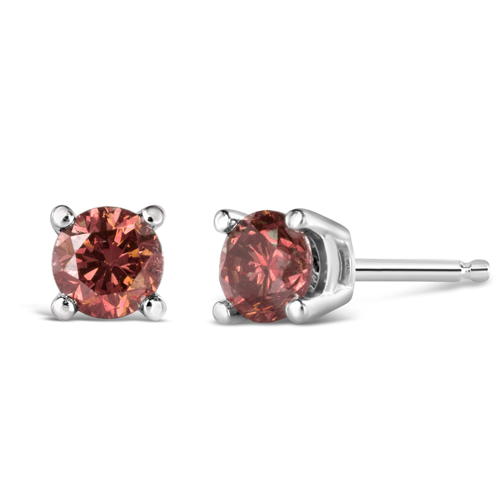 10K White Gold 1.0 Cttw Lab Created Round Cut Pink Diamond Solitaire Earrings