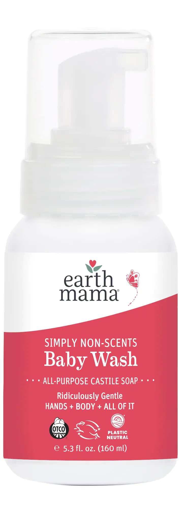 Earth Mama Simply Non-Scents Baby Wash Foaming Hand Soap Organic Fragrance Free Body Wash Unscented Body Wash Castile Soap with Coconut Oil Shea Butter Calendula & Aloe 5.3floz
