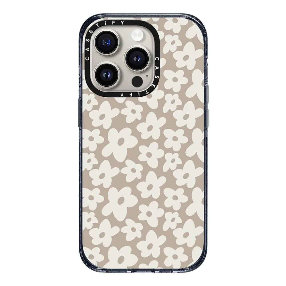 CASETiFY Impact Case for iPhone 15 Pro [4X Military Grade Drop Tested / 8.2ft Drop Protection] - Flower Prints - Natural Flower - Classic Blue