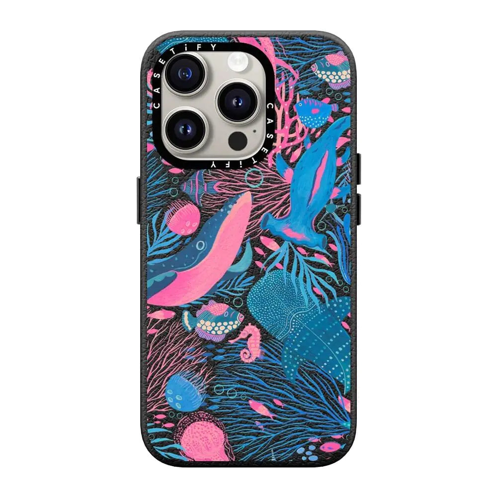 CASETiFY Pebbled iPhone 15 Pro Case [Textured / 4.9ft Drop Protection/Compatible with Magsafe] - Animal Prints - Under The Sea by Grace Andersson - Jet Black