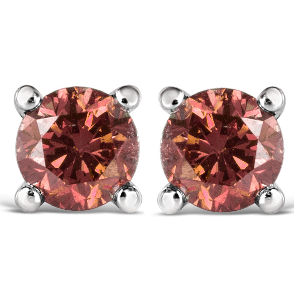 10K White Gold 1.0 Cttw Lab Created Round Cut Pink Diamond Solitaire Earrings