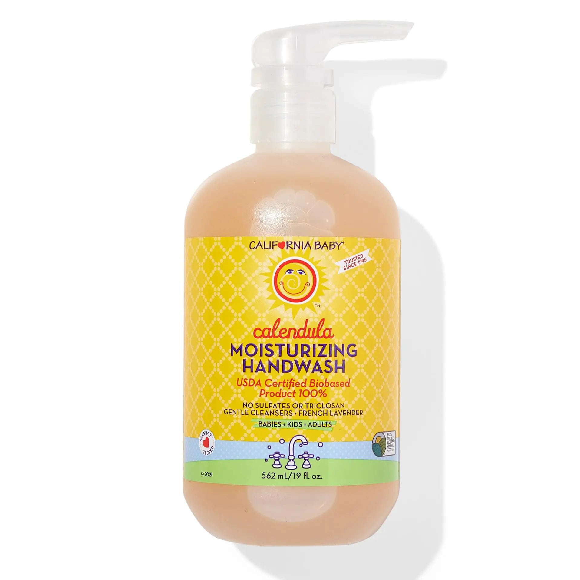 California Baby Calendula Moisturizing Hand Soap | Soothing Organic Aloe + Coconut Oil | 100% Plant-Based Liquid Soap | Allergy Friendly | Lavender Hand Soap for Sensitive Skin | 562 mL / 19 oz.