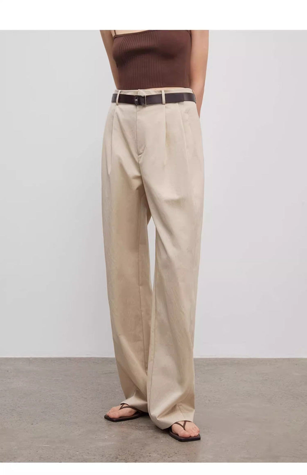 Spliced Double-Pleat Wide-Leg Trousers Straight-Leg Trousers for Women