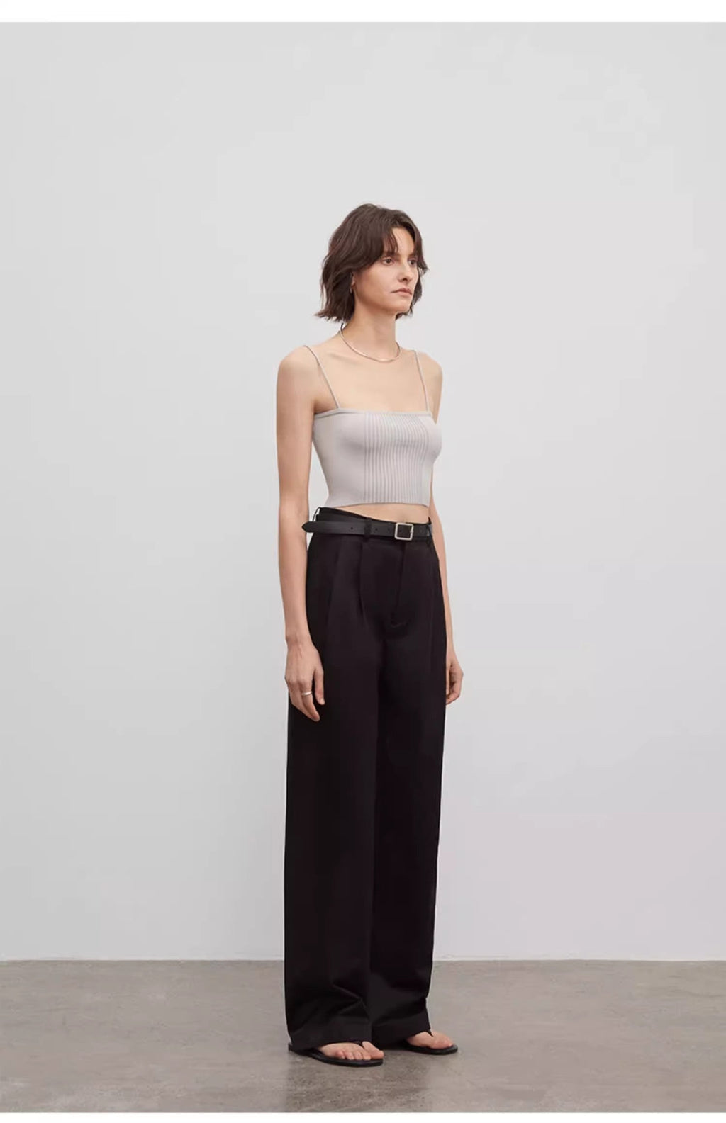 Spliced Double-Pleat Wide-Leg Trousers Straight-Leg Trousers for Women