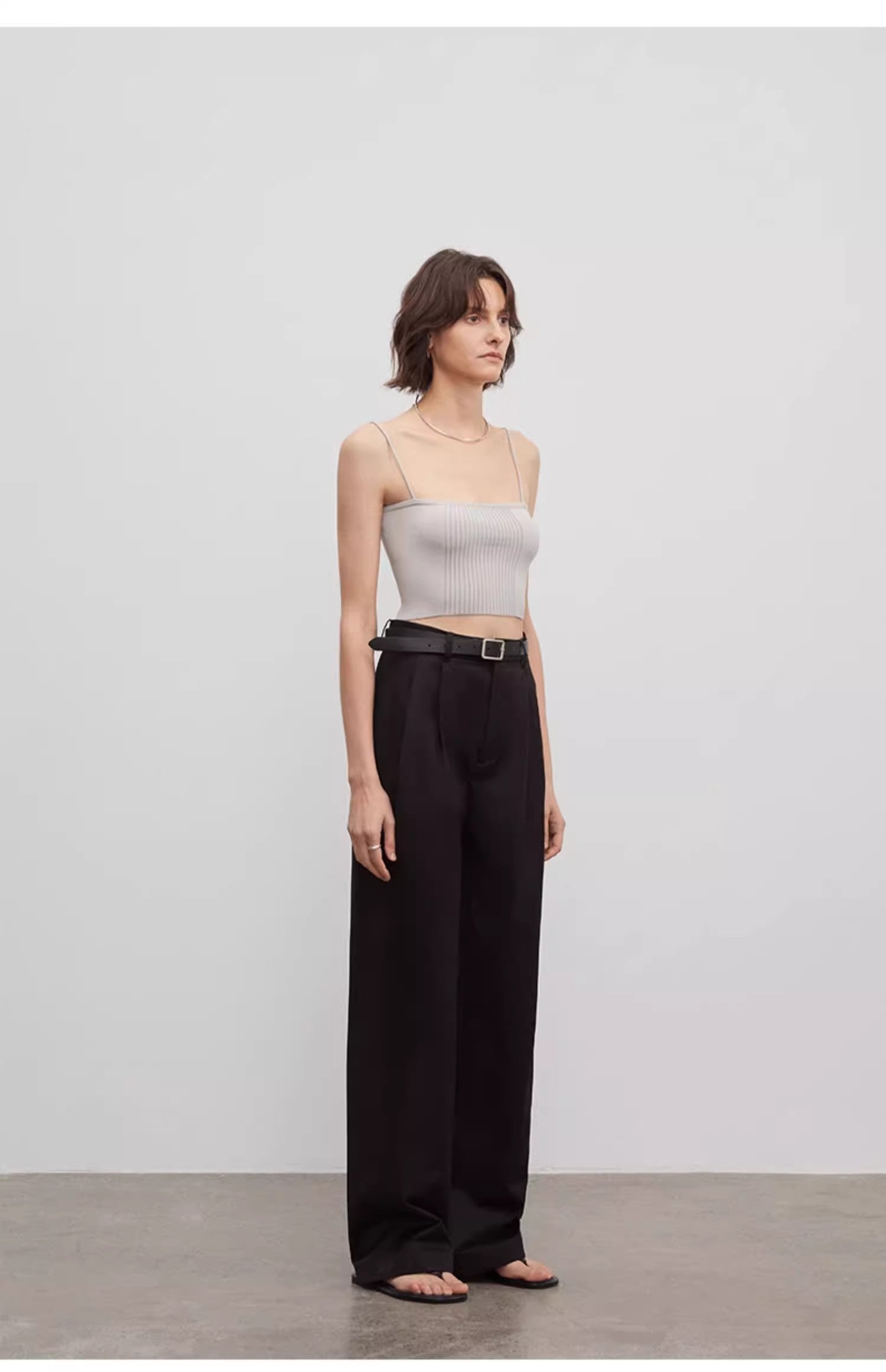 Spliced Double-Pleat Wide-Leg Trousers Straight-Leg Trousers for Women