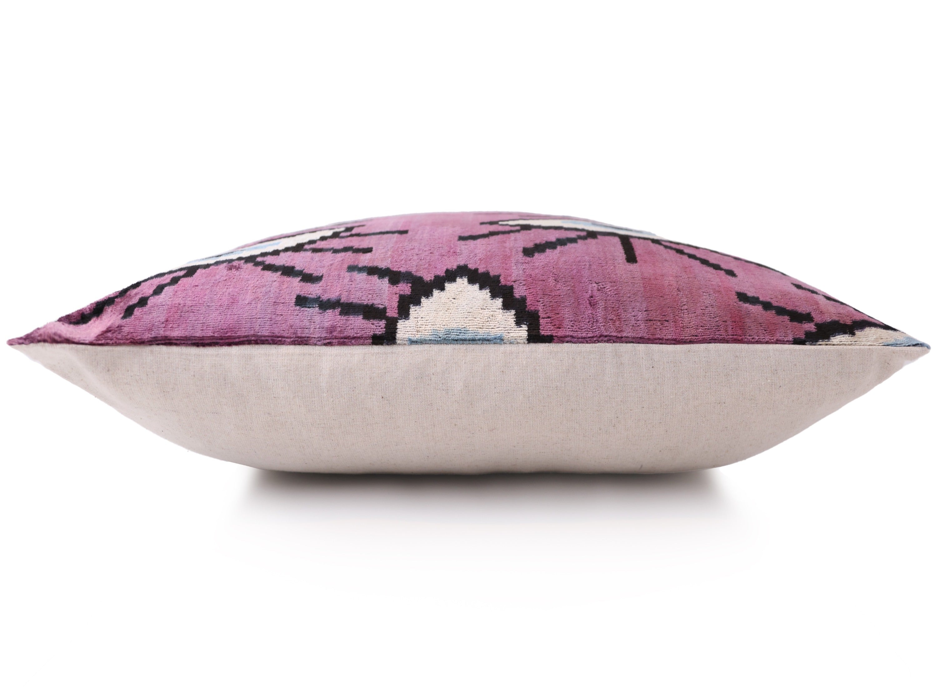 Magenta Blue Eye Silk Velvet Pillow – 20x20 Handmade Ikat Throw Cushion