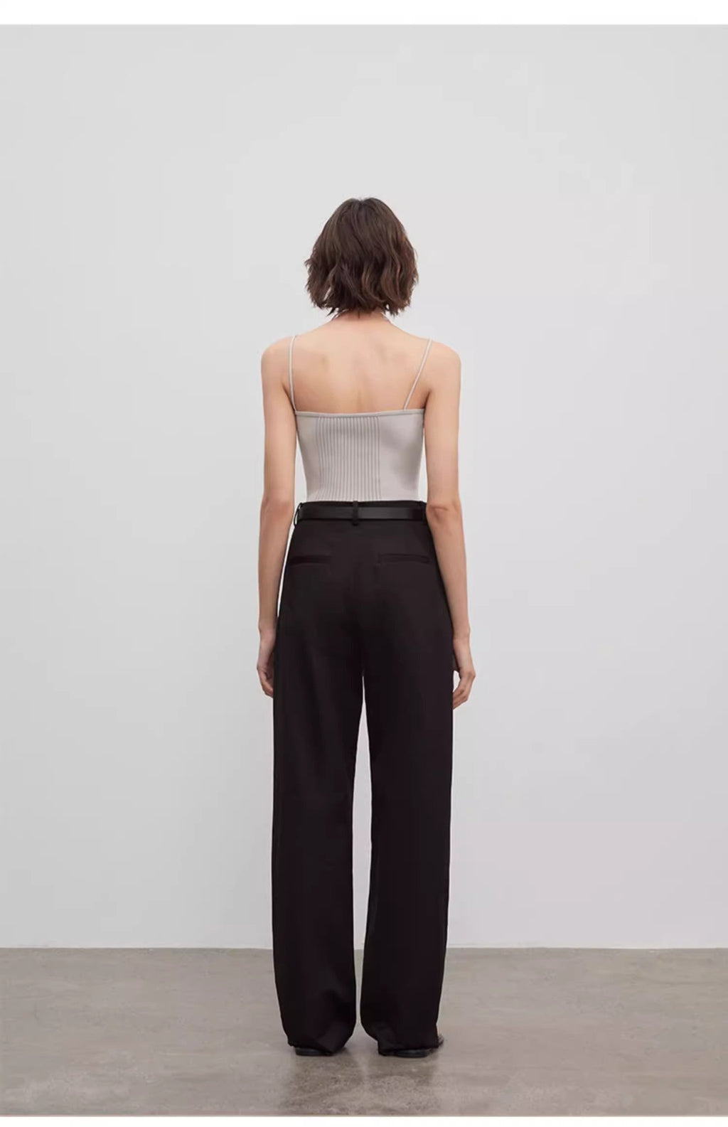 Spliced Double-Pleat Wide-Leg Trousers Straight-Leg Trousers for Women