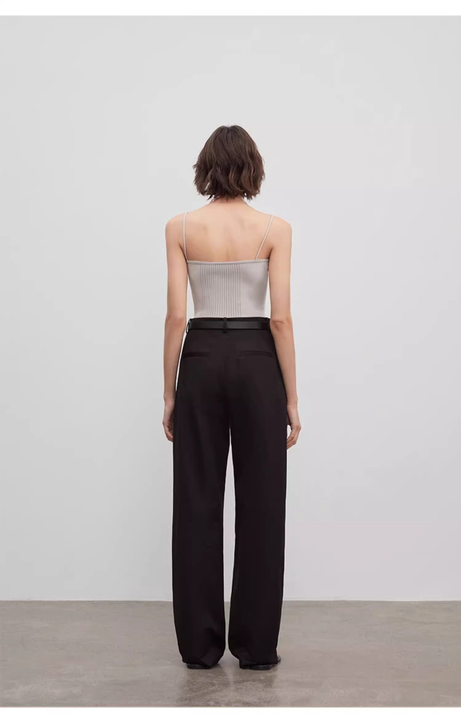 Spliced Double-Pleat Wide-Leg Trousers Straight-Leg Trousers for Women