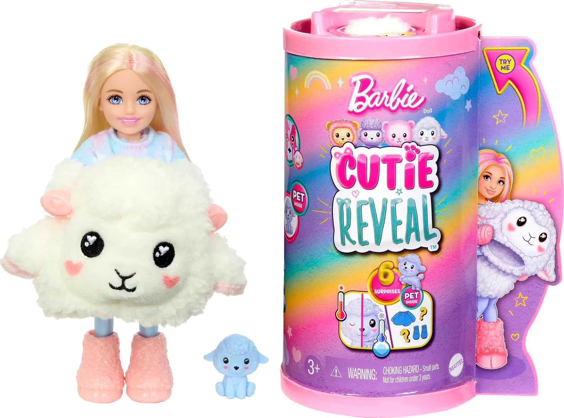 Barbie Chelsea Cutie Reveal Small Doll & Accessories Blonde in Lamb Costume 10 Suprises Color Change (Styles May Vary)