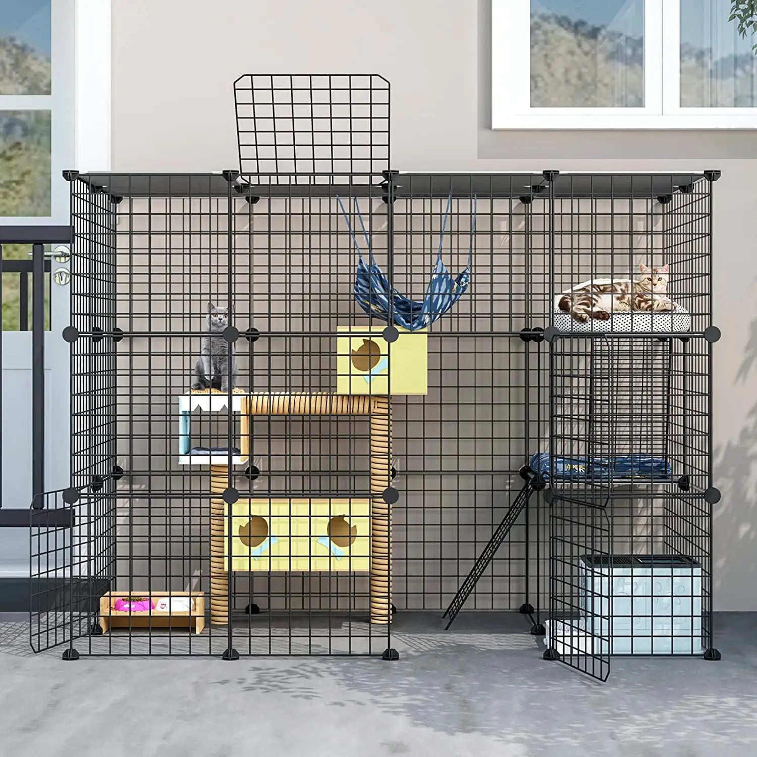 Eiiel Outdoor Cat House/Cages Enclosure with Super Large Enter Door Balcony Cat Playpen with PlatformsDIY Kennels Crate Large Exercise Place Ideal for 1-2 Cats