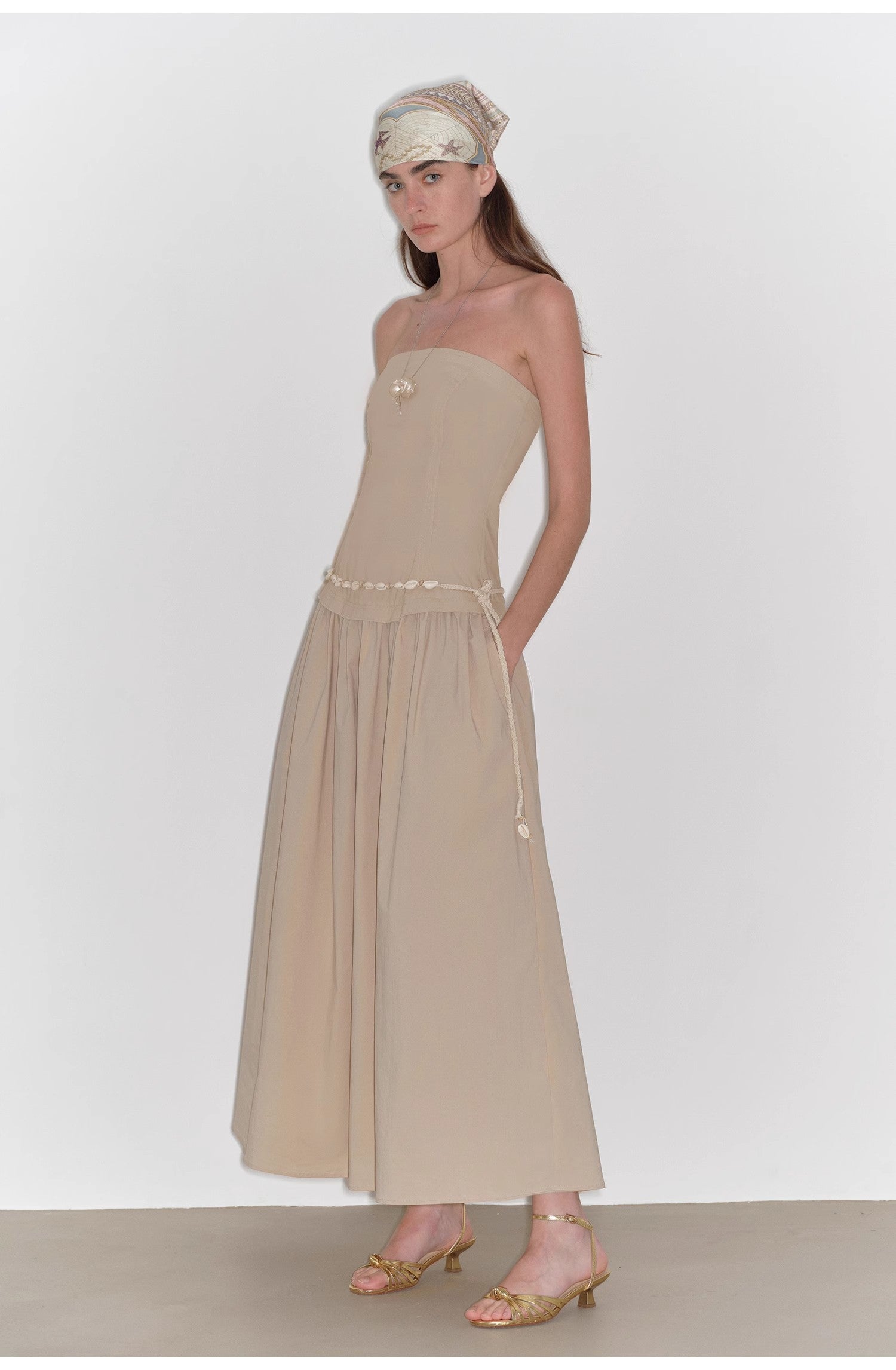 "Summer Formula" Long-Waisted, Slim-Fitting, Large A-Hem Mid-Length Dress