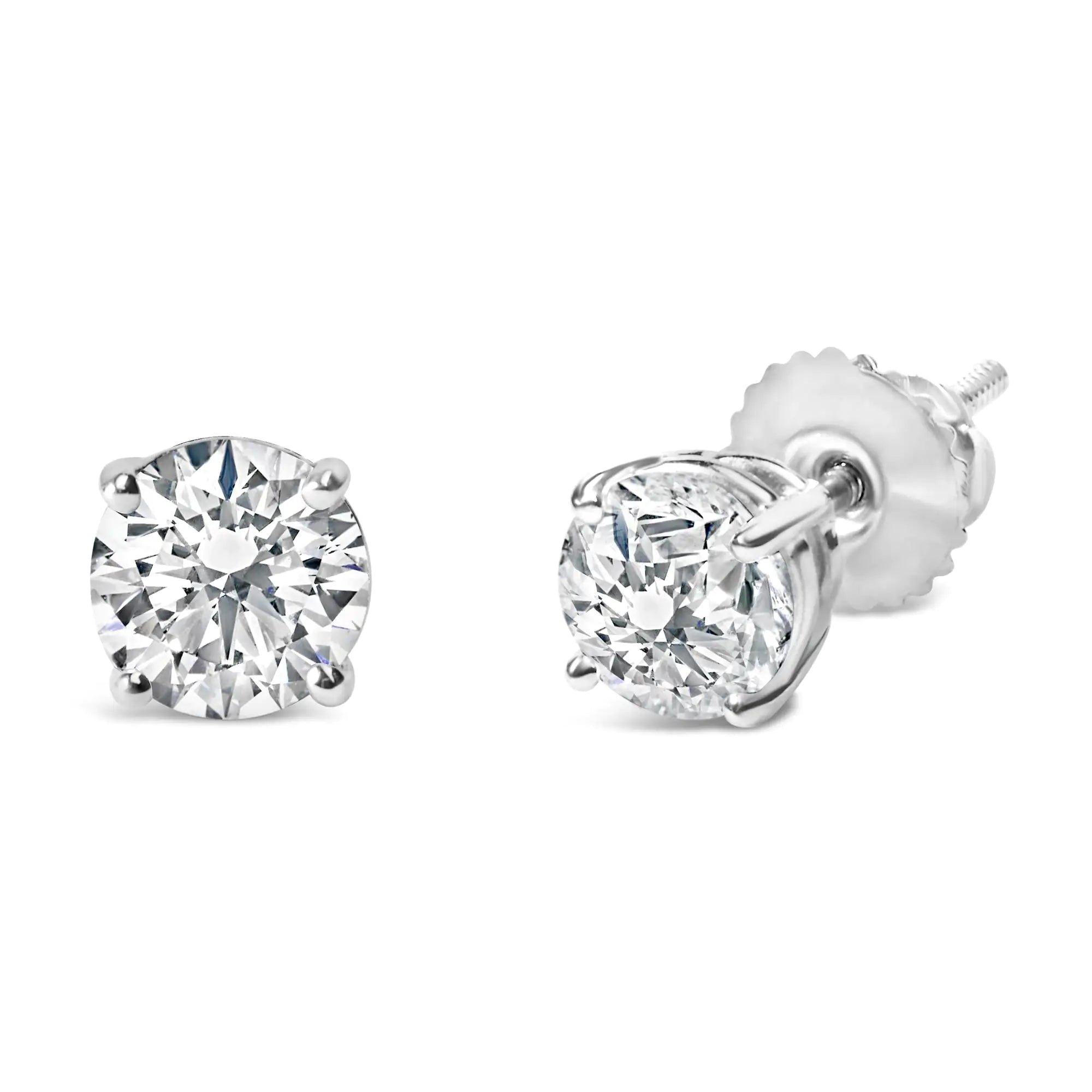 14K Gold 1.0 Carat Round Brilliant Cut Lab Grown Diamond 4-Prong Classic Solitaire Stud Earrings