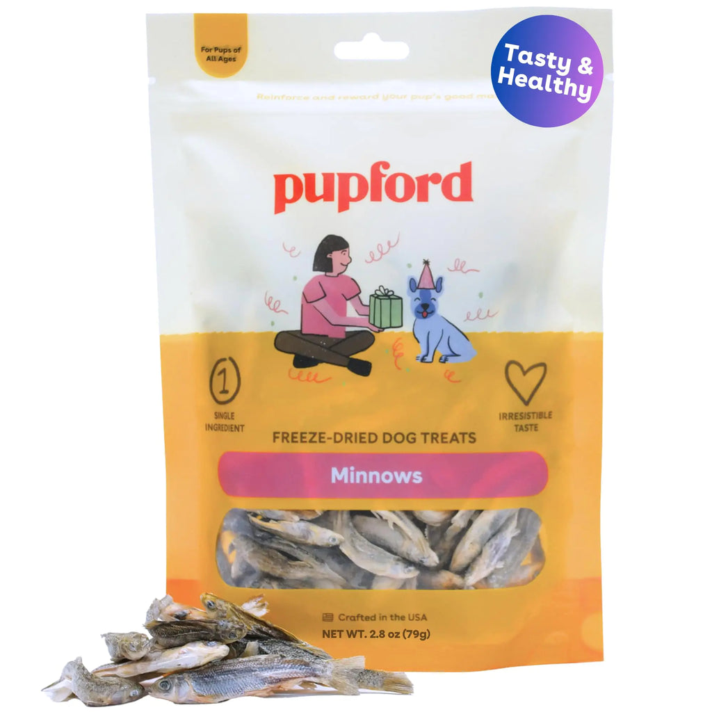 Pupford Freeze Dried Minnows for Dogs & Puppies - Healthy Natural Single Ingredient Dog Treats - Made in USA (2.8 oz)