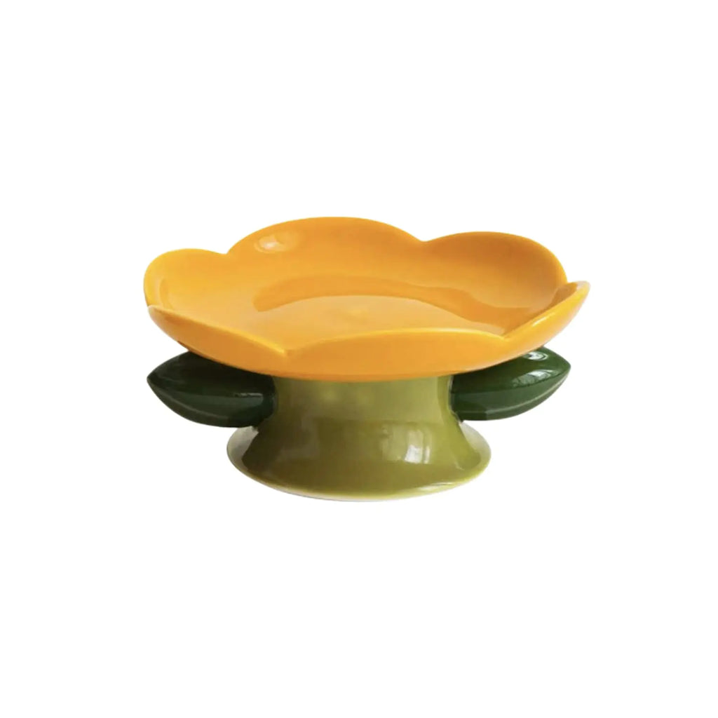 PIPIPET Raised Cat Bowls Handmade Ceramic Cat Bowls Flower Ceramic Raised Cat Bowls Elevated Cat Food Bowls for Protecting Spine Sturdy and Anti-Fall -Orange