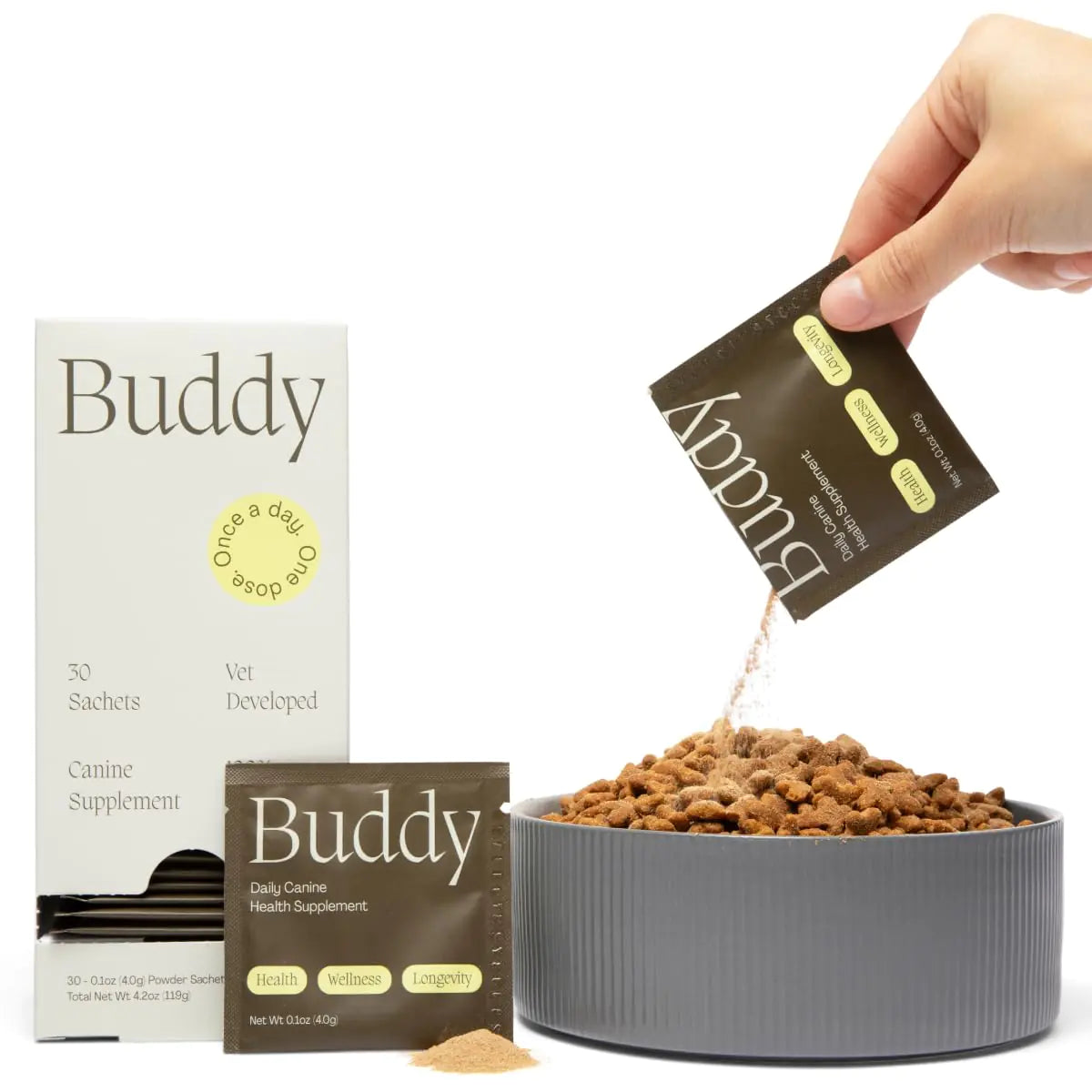 Buddy 10-in-1 Daily Dog Multivitamin Supplement (Meal Topper) - 23 Active Ingredients w/No Filler - 10 Essential Benefits - Hip & Joint Skin & Coat Digestion