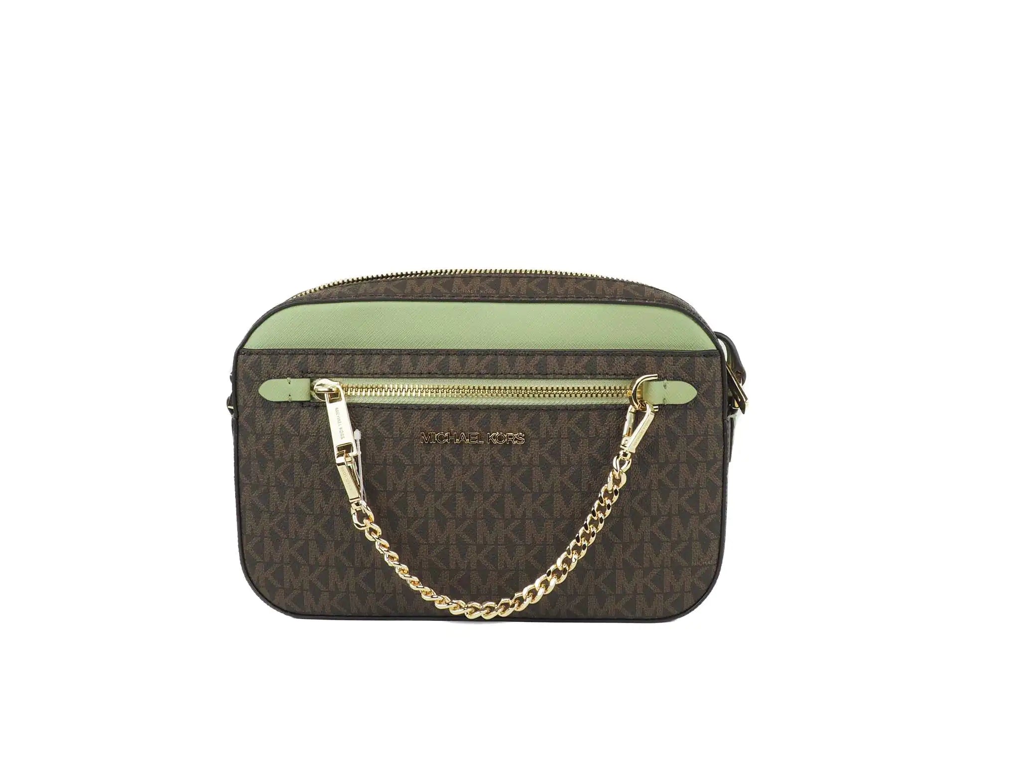 Michael Kors Jet Set EW Brown Sage Zip Chain Crossbody