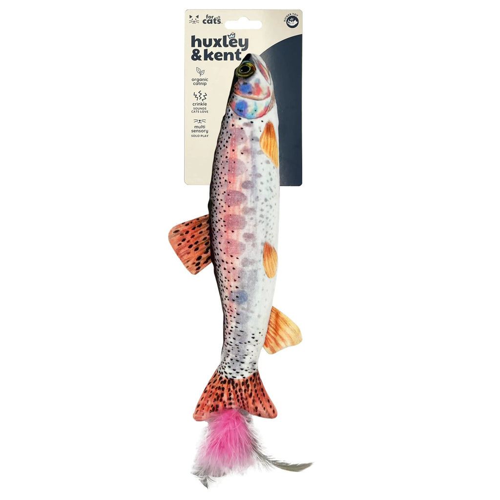 Huxley & Kent Kicker Cat Toy | Rainbow Trout | Large Strong Catnip Filled Crinkle Cat Toy | Plush and Burlap Toy Promotes Natural Hunting Instinct | Kittybelles