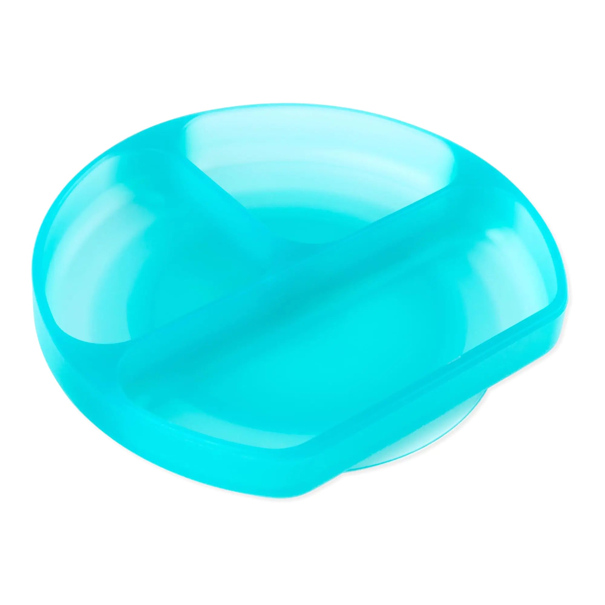 Bumkins Toddler and Baby Suction Plate Silicone Divided Grip Dish for Babies and Kids Baby Led Weaning Children Feeding Supplies Non Skid Sticky Bottom Ages 6 Months Up Blue Jelly