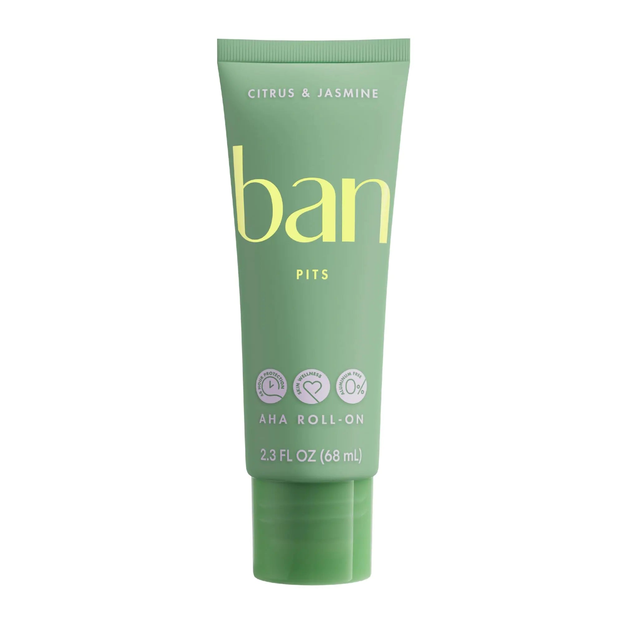 Ban Invisible Roll-On Aluminum-Free AHA Deodorant for Women and Men Aluminum Free 48-Hour Odor Protection Citrus & Jasmine 2.3 Oz