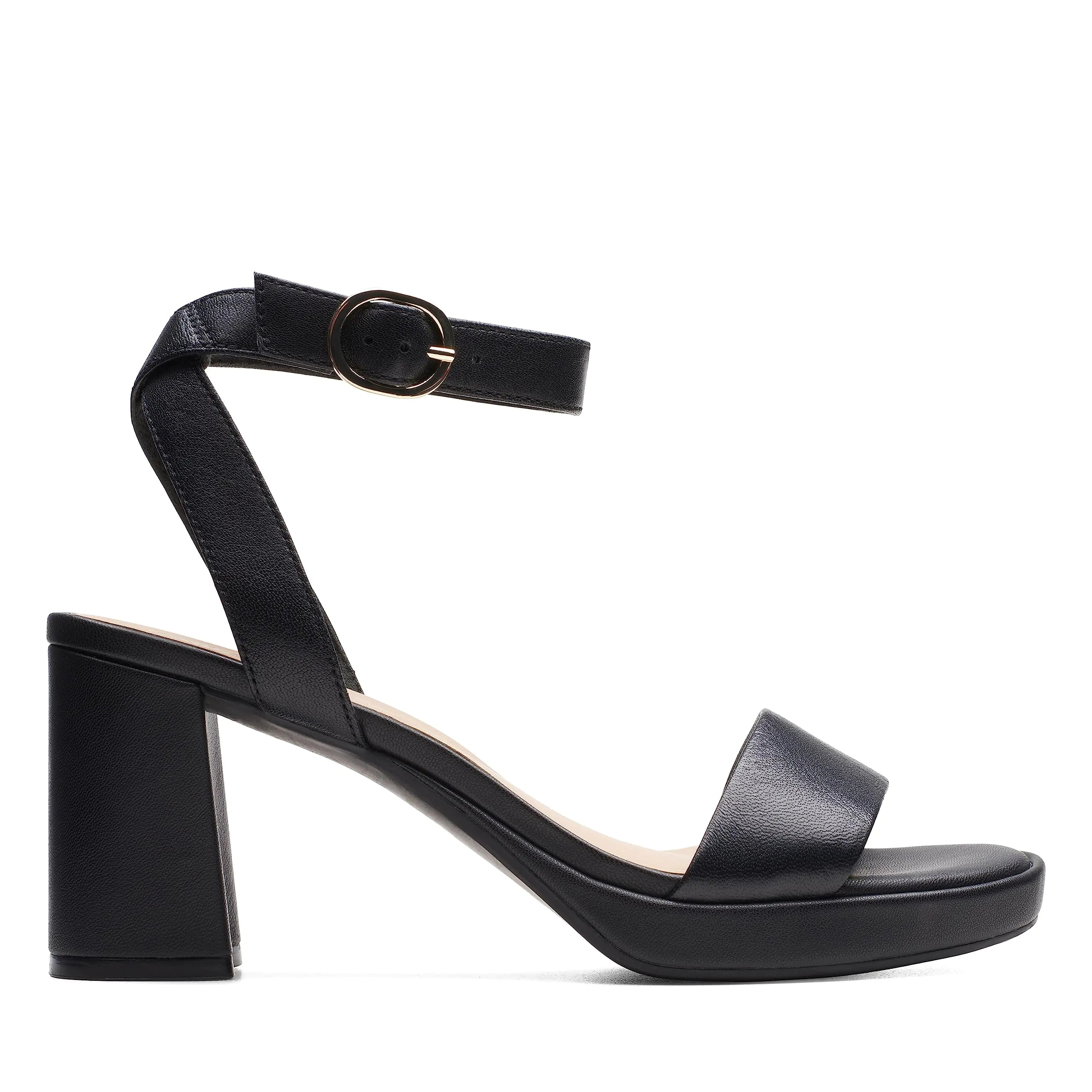 Clarks Womens Dress Heeled Sandal Black Leather 7.5 Wide