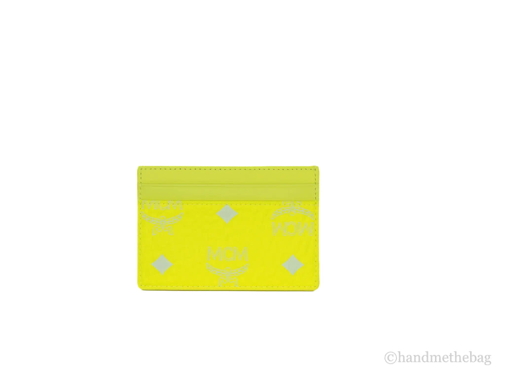 MCM Spectrum Mini Neon Yellow Visetos Leather Card Case