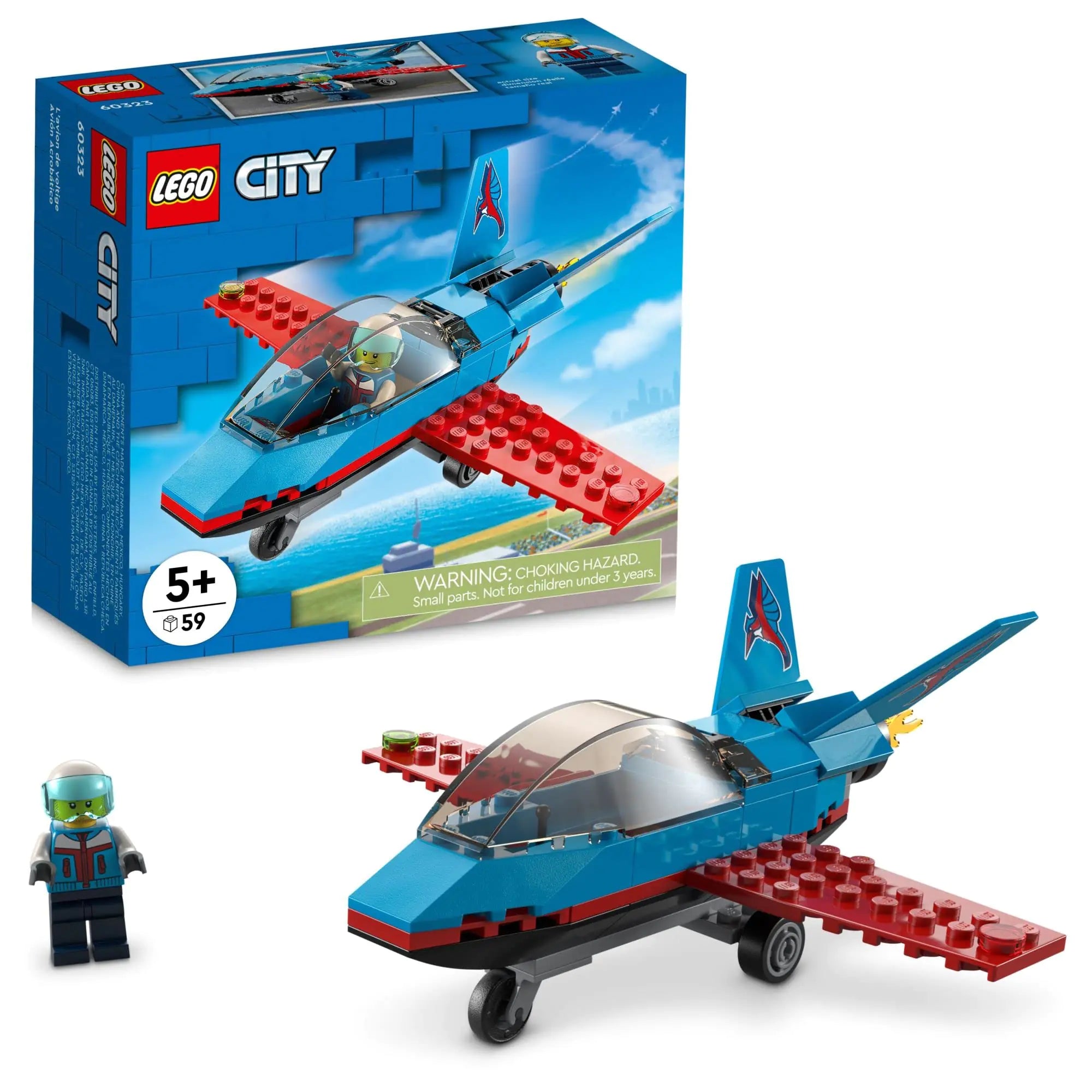 LEGO City Great Vehicles Stunt Plane 60323 Jet Airplane Toy 2022 Building Set Gifts for Kids Boys and Girls 5 Plus Years Old with Pilot Minifigure