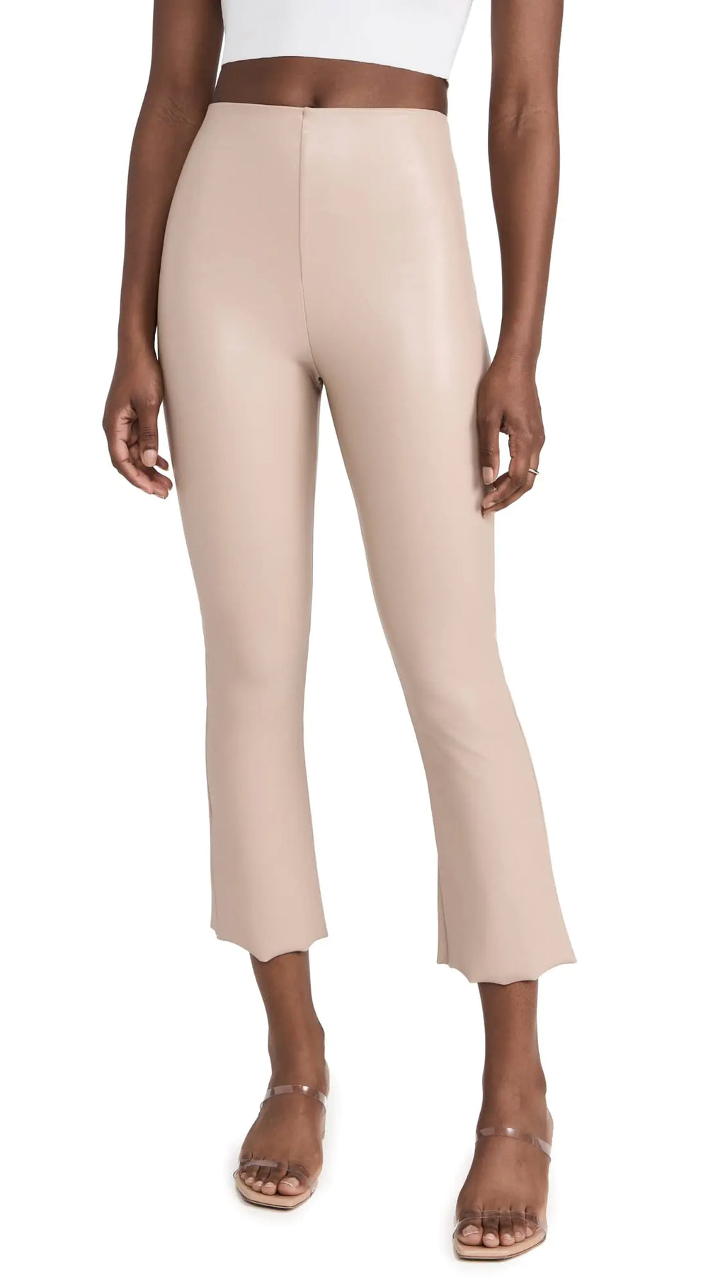 commando Womens Faux Leather Cropped Flare Pants Sand Tan XS