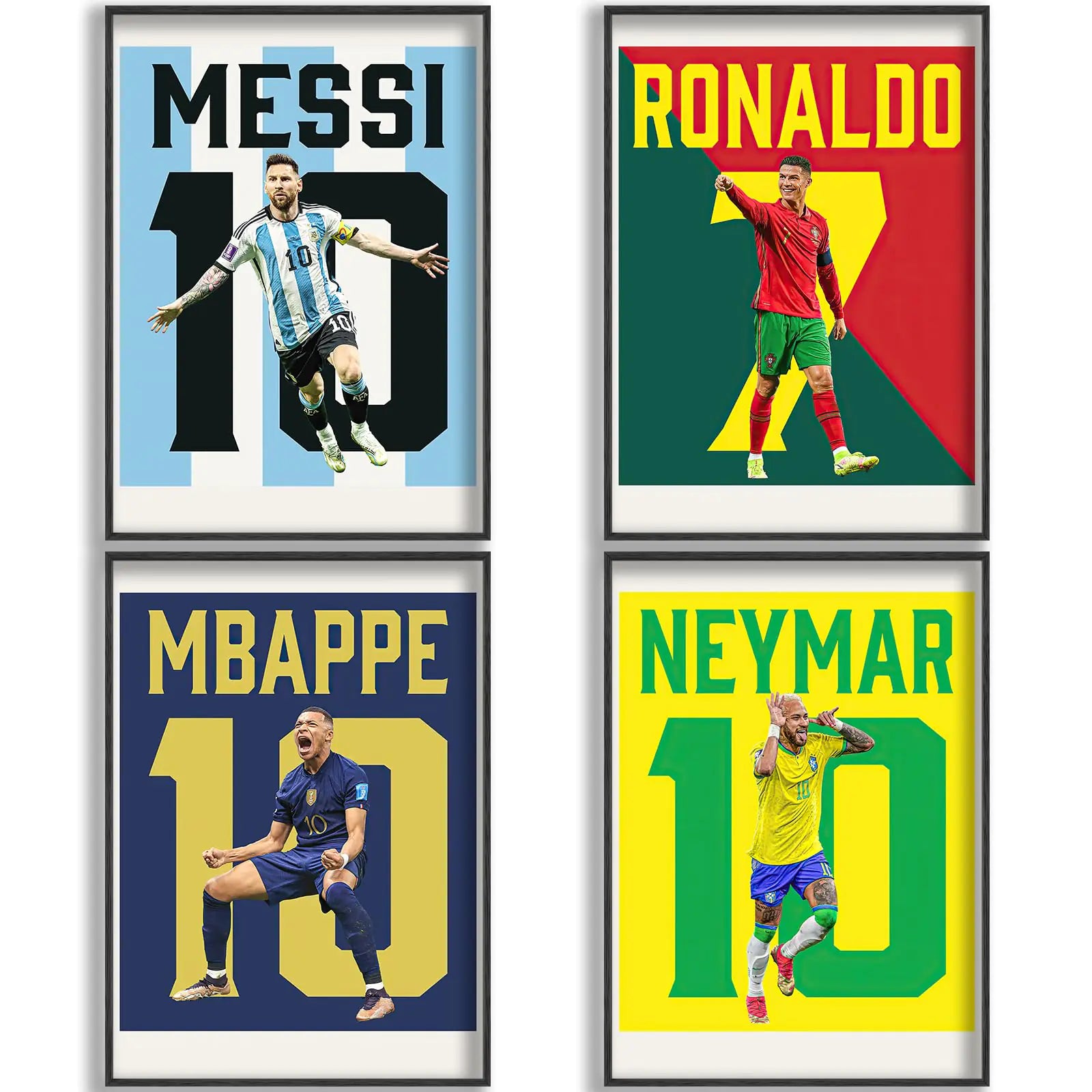 Messi Ronaldo Mbappe Neymar Poster Soccer Canvas Poster Wall Art Print Set of 4 Gifts for Boys Living Room Bedroom Decor Unframed: 8x12inch