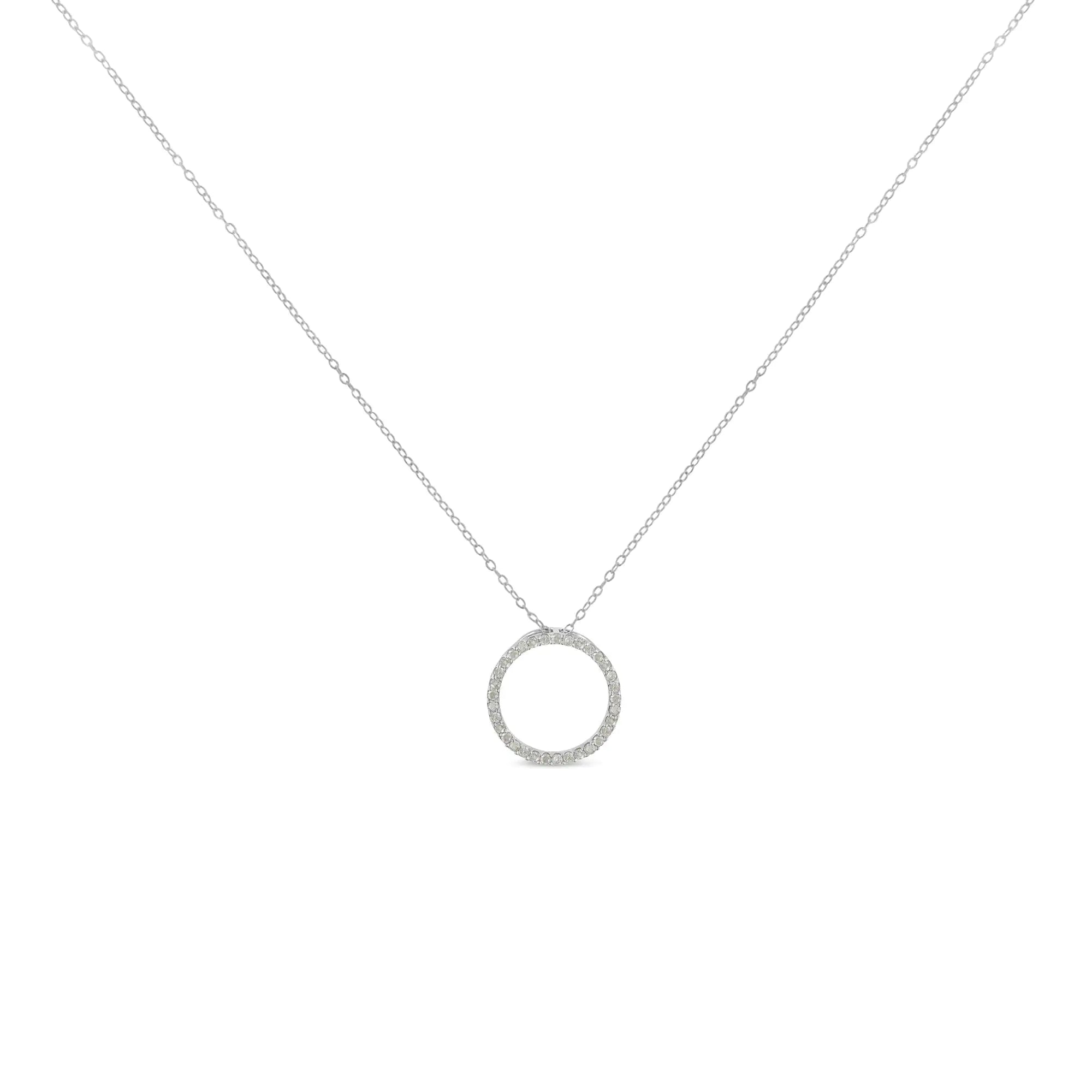 .925 Sterling Silver 1/3 Cttw Round-Cut Diamond Open Circle Halo 18" Pendant Necklace (I-J Color, I2-I3 Clarity)