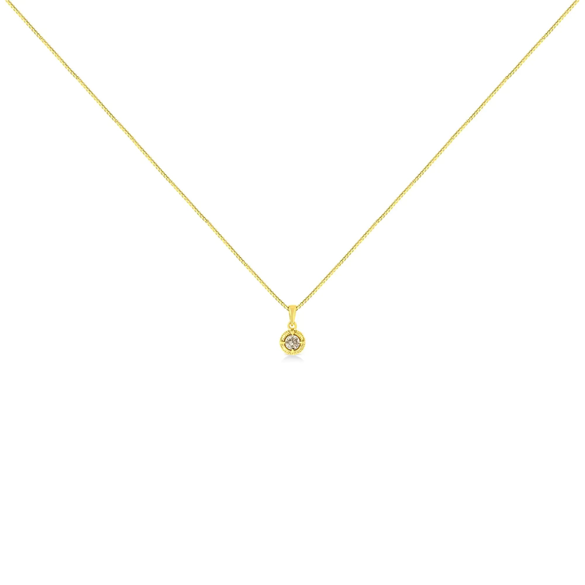 14K Yellow Gold Plated .925 Sterling Silver Brilliant Round Cut Diamond Solitaire Milgrain 18" Pendant Necklace
