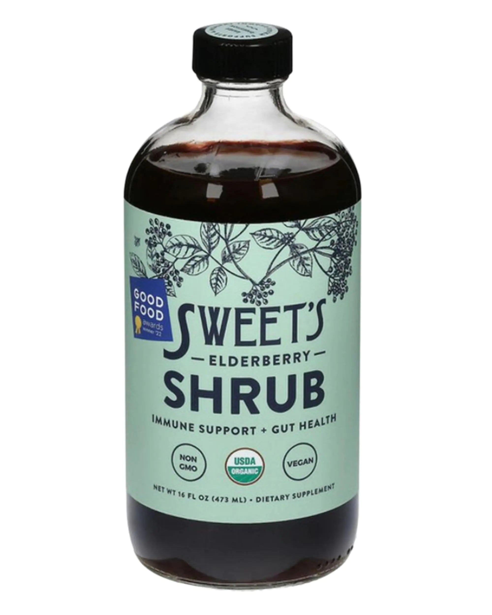 Sweets Elderberry Organic Shrub | USDA Organic | Digestive & Immune Support | Versatile Drinking Vinegar | Mocktail Mixer | 16 oz Recyclable Bottle
