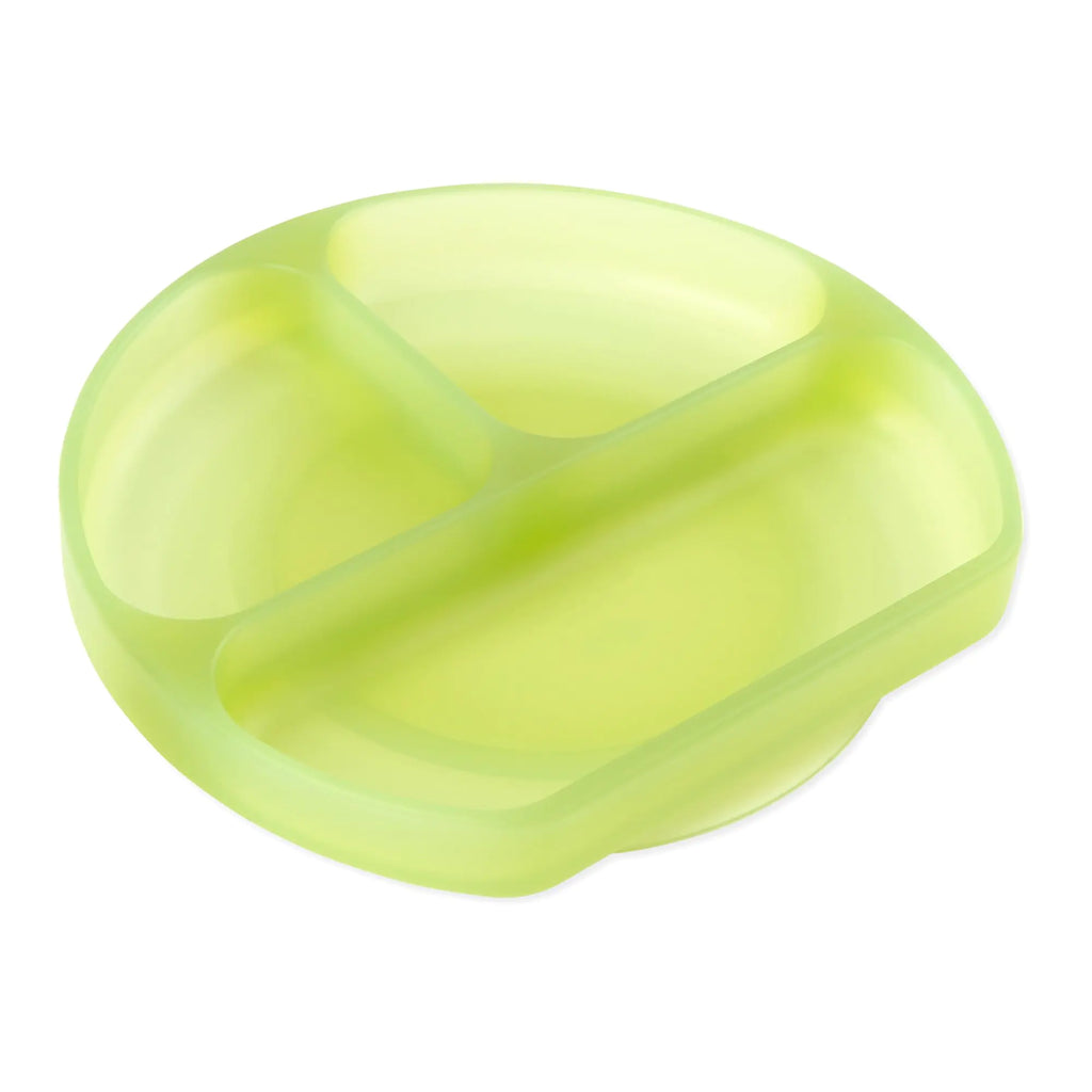 Bumkins Toddler and Baby Suction Plate Silicone Divided Grip Dish for Babies and Kids Baby Led Weaning Children Feeding Supplies Non Skid Sticky Bottom Ages 6 Months Up Green Jelly