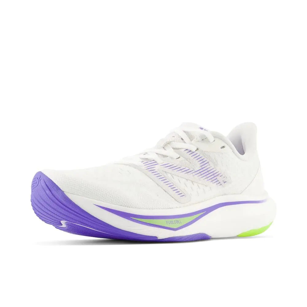 New Balance Womens FuelCell Rebel V3 Running Shoe White/Thirty Watt/Electric Indigo 9 Wide