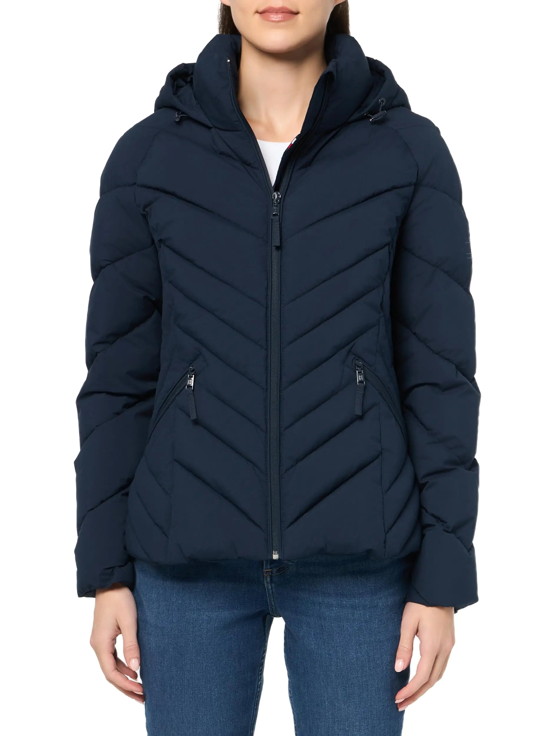 Tommy Hilfiger Women's Hooded Zip Up Puffer Jacket Navy Size Medium M
