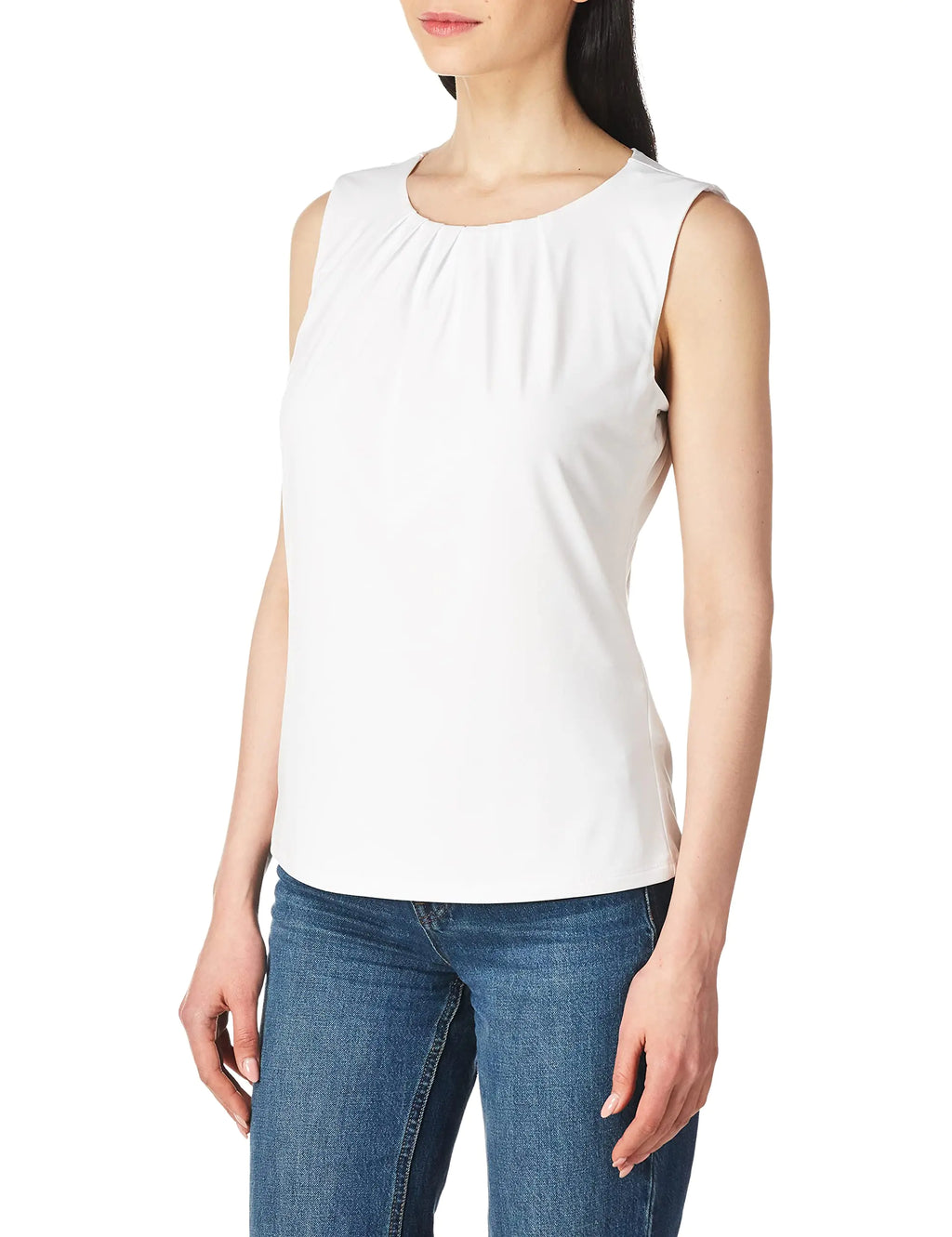 Calvin Klein Womens Sleeveless High Neck Suiting Blouse White 4