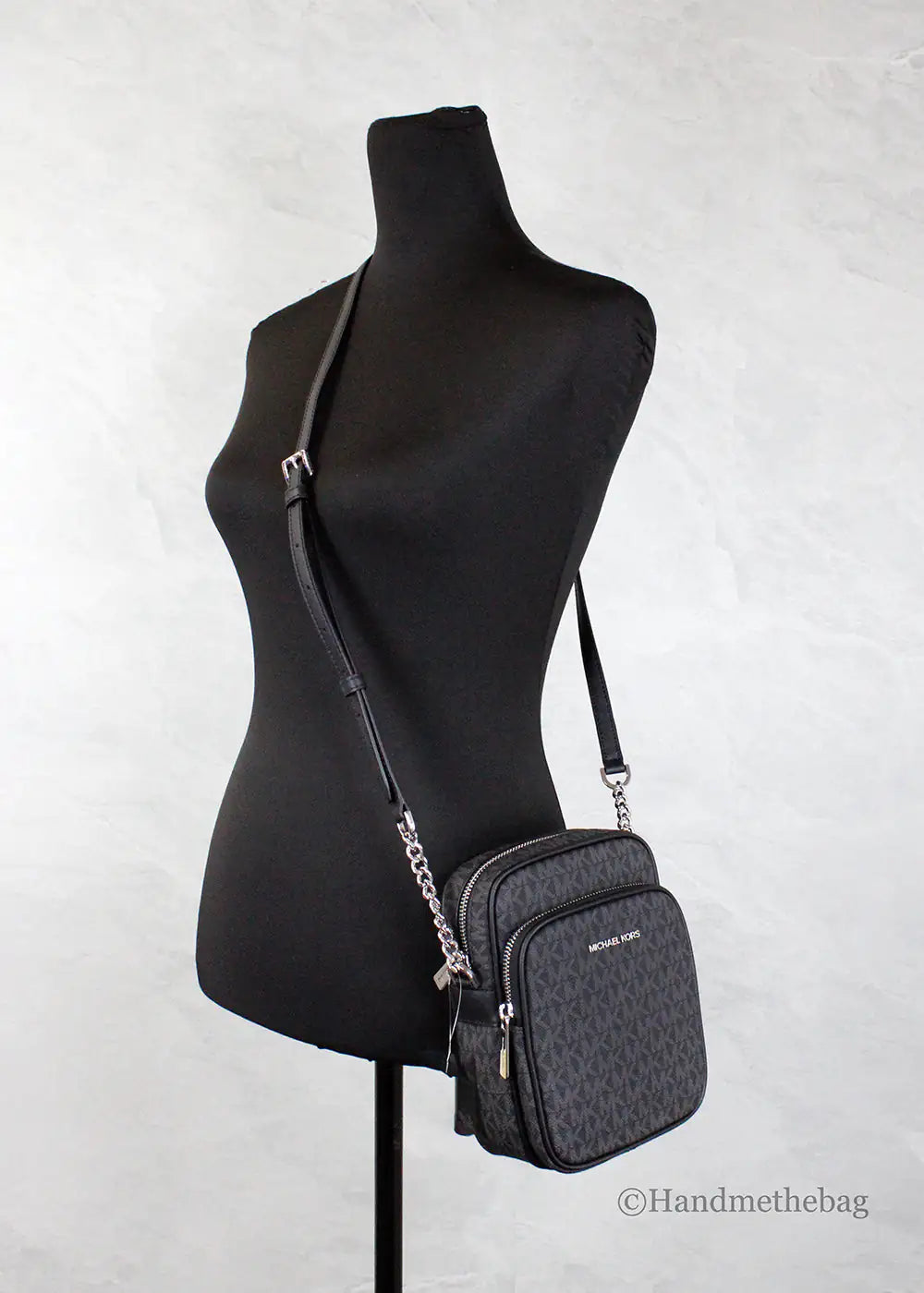 Michael Kors Flight Black PVC North South Chain Crossbody