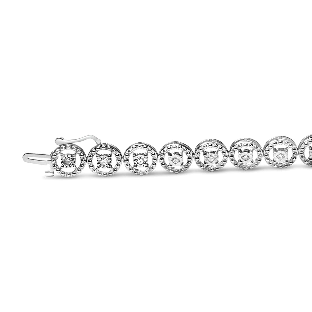 .925 Sterling Silver 1/2 Cttw Diamond Nested Circle Miracle Set Open Wheel 7.25" Fashion Link Bracelet (I-J Color, I3 Clarity)
