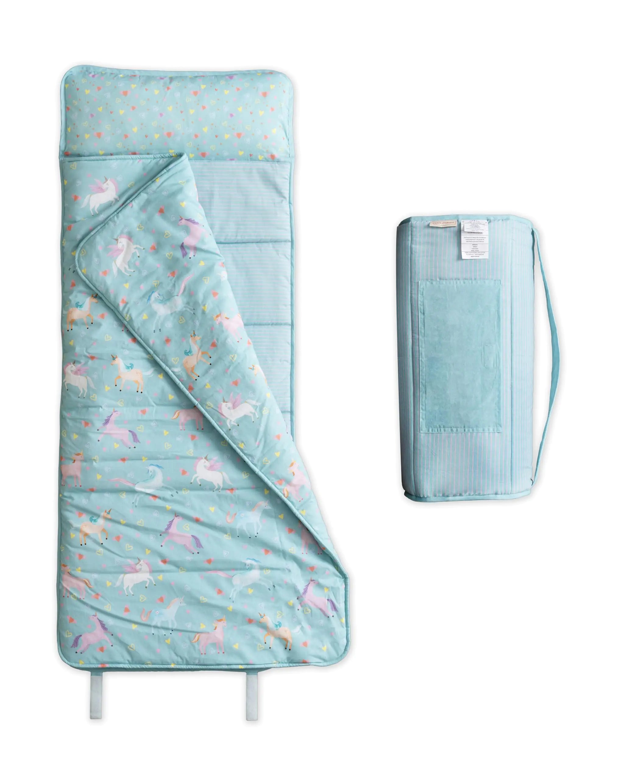 Maison dHermine Unicorn Nap Mat with Reusable Pillow and Blanket 55" x 27" x 1.5" for Boys & Girls Daycare Preschool Sleeping mat with Shoulder Carry Straps Cotton Fabric and Poly Filling