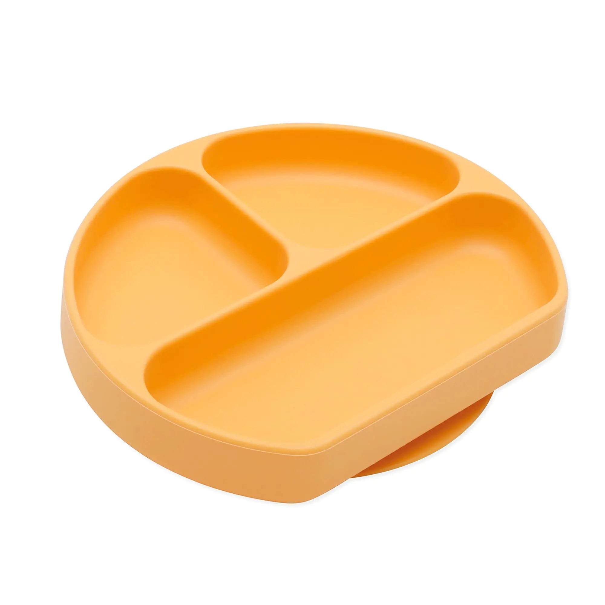 Bumkins Toddler and Baby Suction Plate Silicone Divided Grip Dish Babies and Kids Baby Led Weaning Children Feeding Supplies Non Skid Sticky Bottom Platinum Silicone 6 Months Up Tangerine