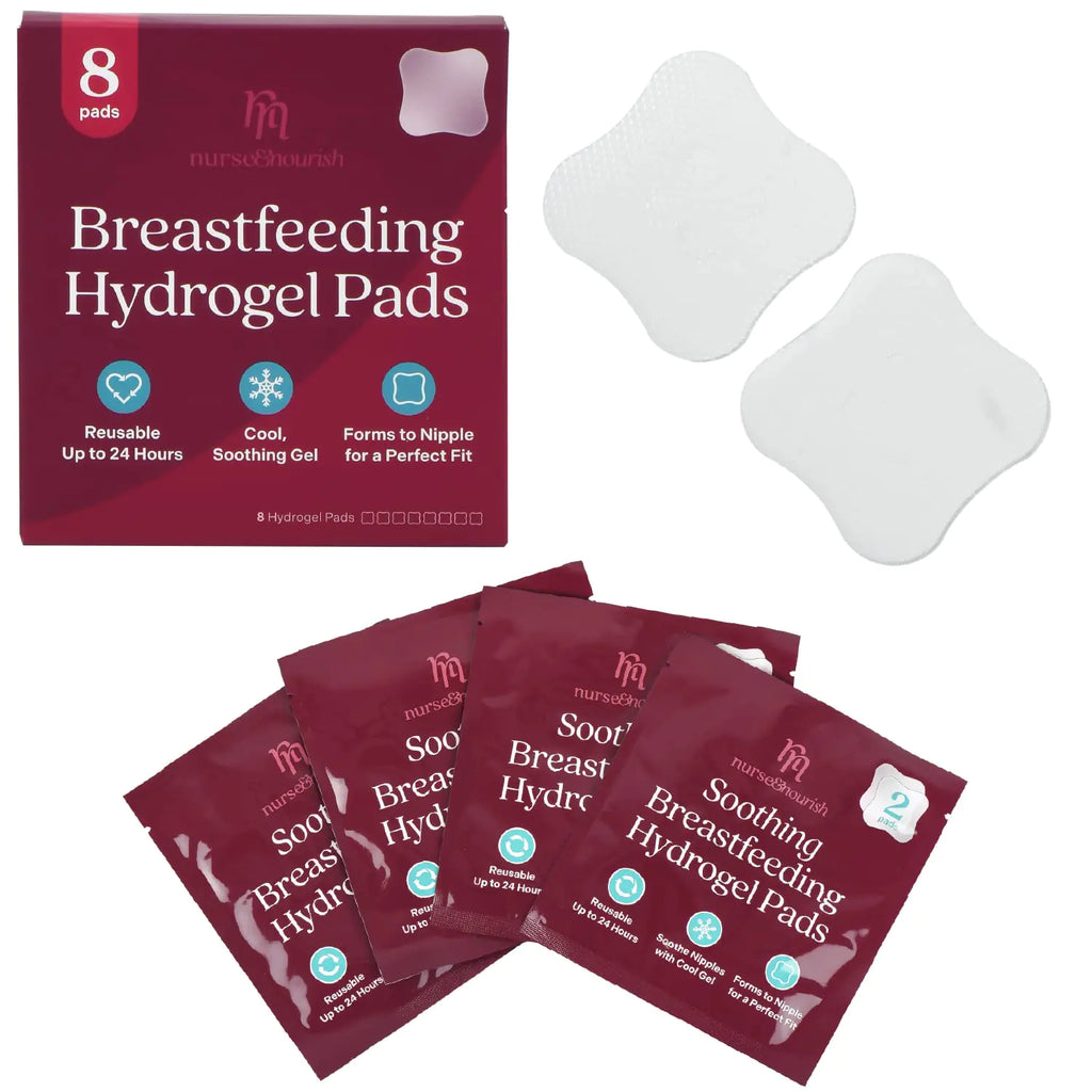 Nurse & Nourish [8 Pads] Hydrogel Pads for Breastfeeding Soreness Support - Immediate Relief Nipple Gel Soothing Pads - Easy Apply Gel Nipple Pads for Breastfeeding - Reusable Form Adjusting Gel Pads