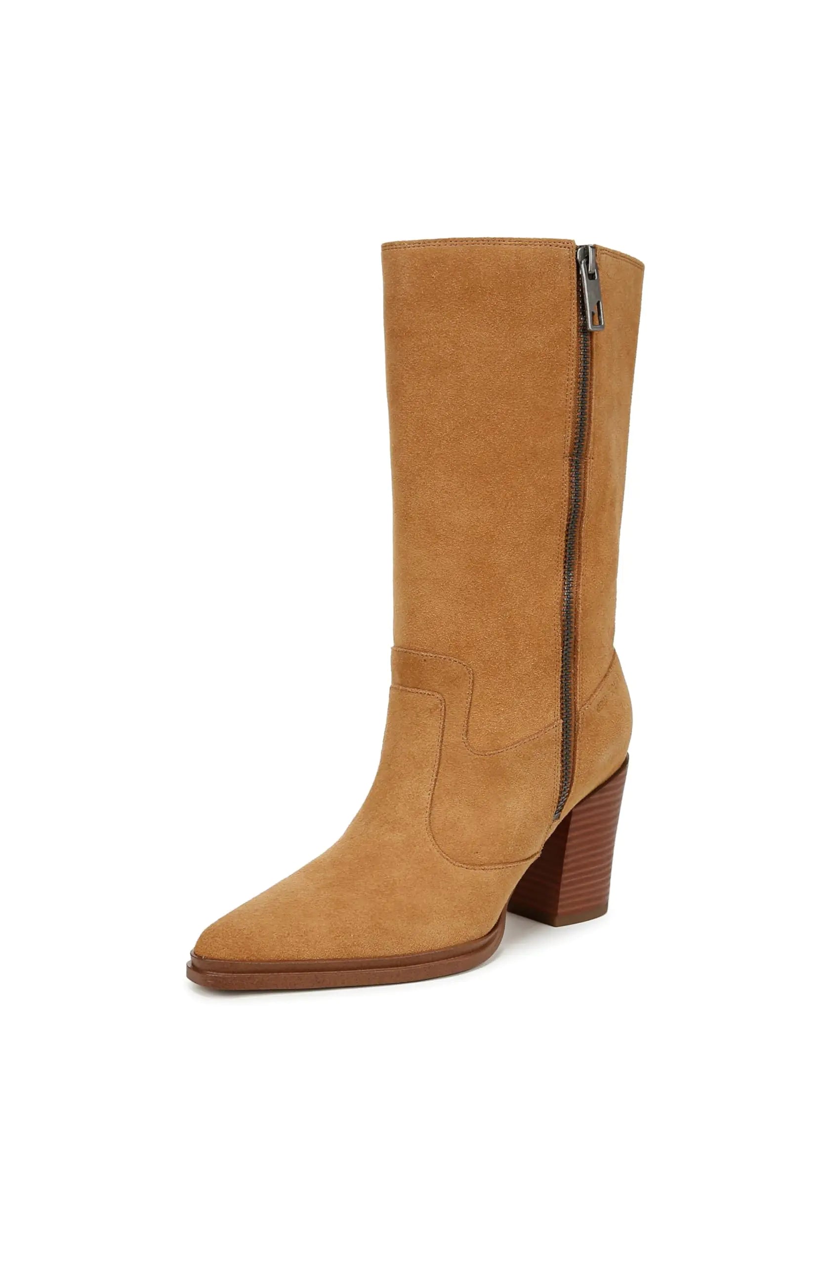 Franco Sarto Womens Jaxon Mid Calf Heeled Boot Warm Camel Brown Suede 7 M