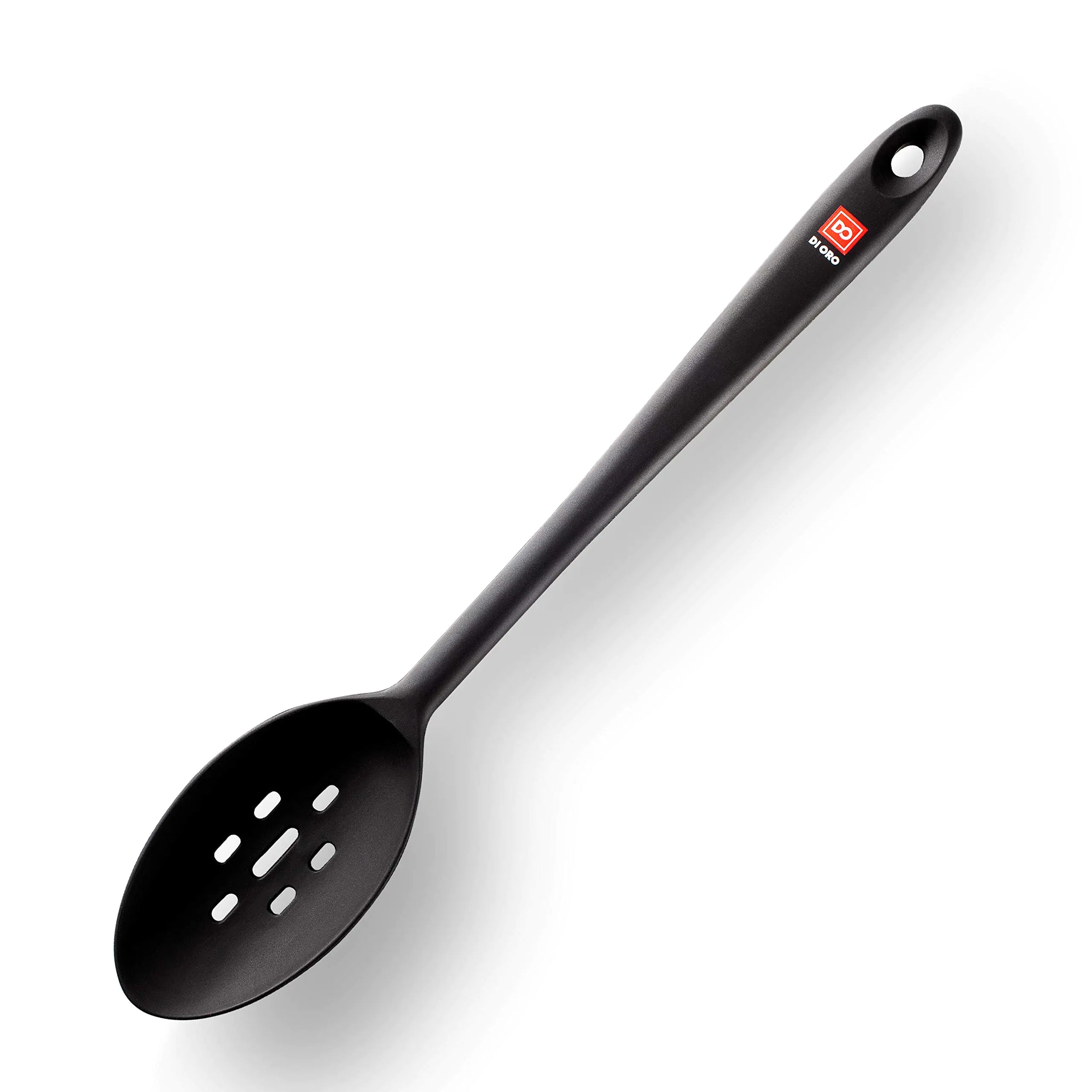 DI ORO Silicone Slotted Spoon - 600°F High Heat Silicone Spoon for Cooking Nonstick Cookware Safe - Silicone Kitchen Spoon for Serving & Stirring - Large Spoon for Mixing - Dishwasher Safe (Black)