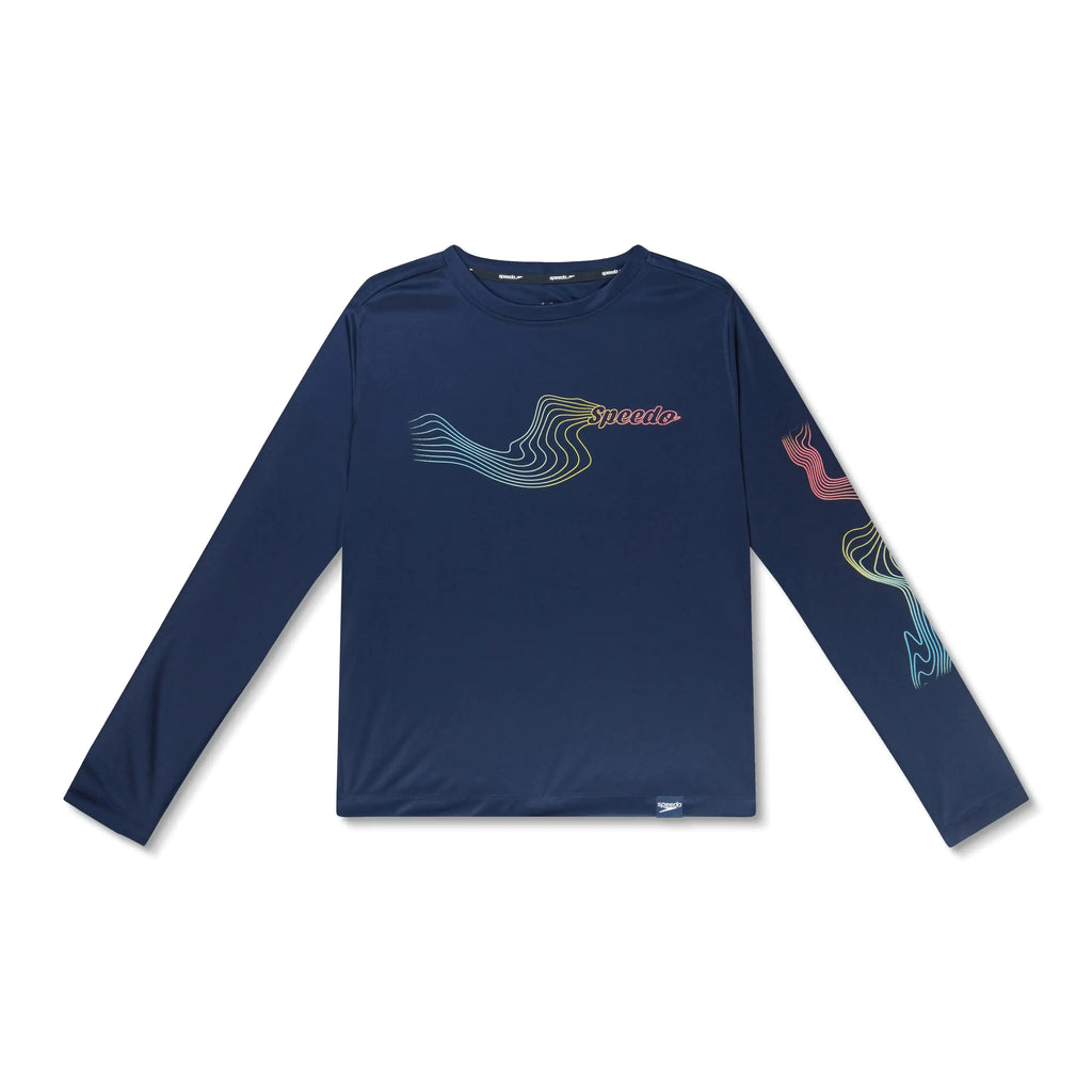 Speedo Boys Standard Uv Swim Shirt Long Sleeve Tee Graphic Scuba Blue X-Large