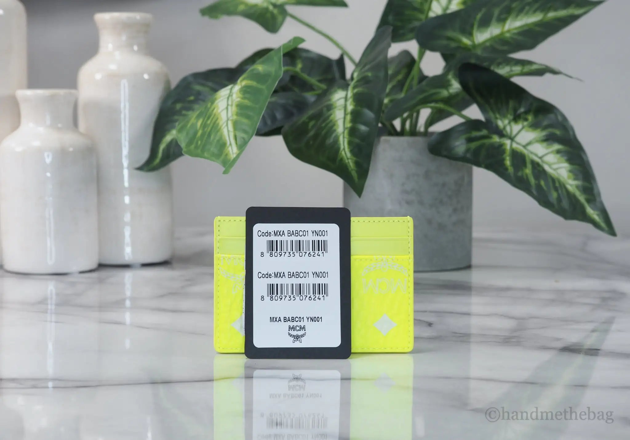 MCM Spectrum Mini Neon Yellow Visetos Leather Card Case