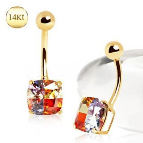 14Kt Yellow Gold Navel Ring With Miracle Cubic