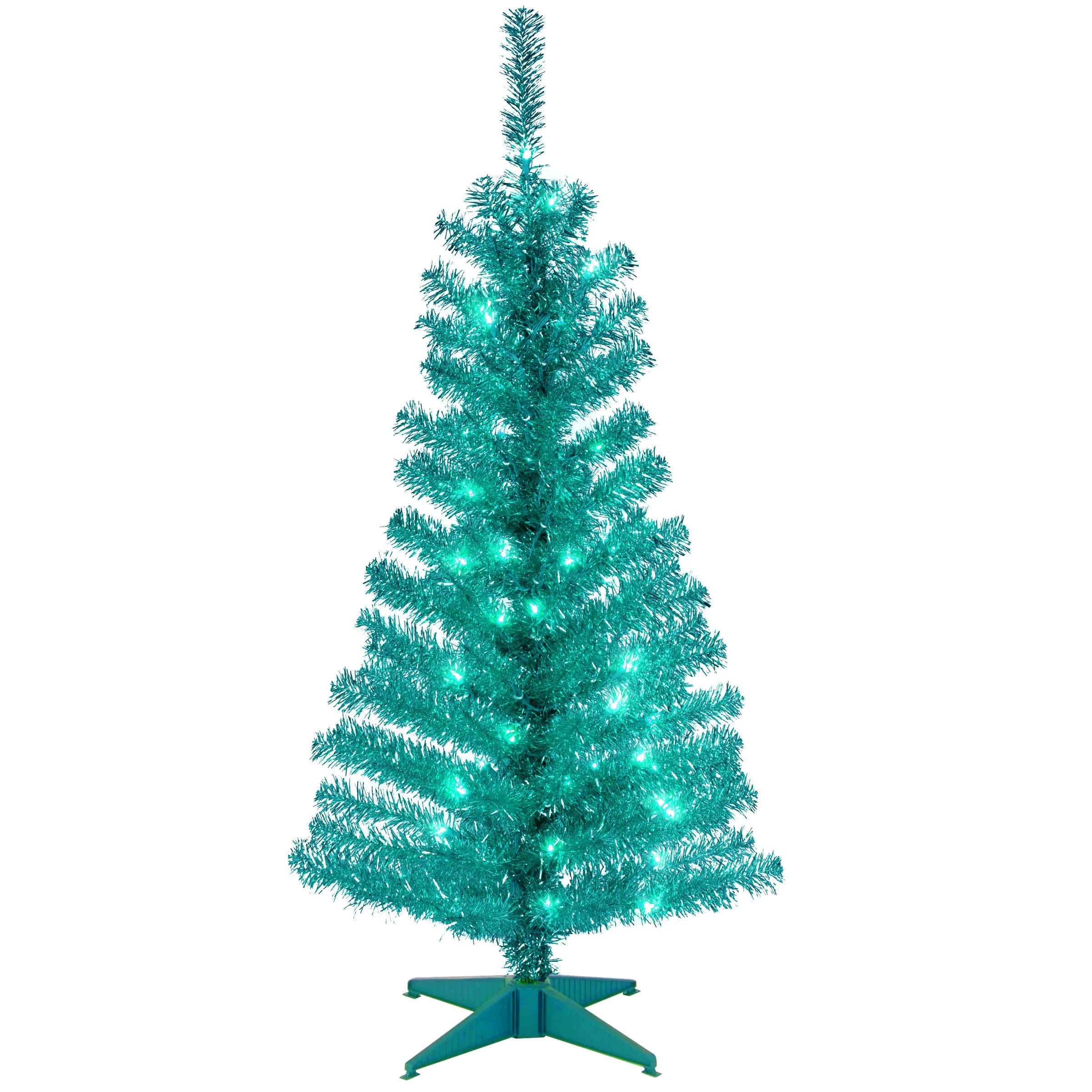 National Tree Company Pre-Lit Artificial Christmas Tree Silver Tinsel White Lights Includes Stand 4 feet
