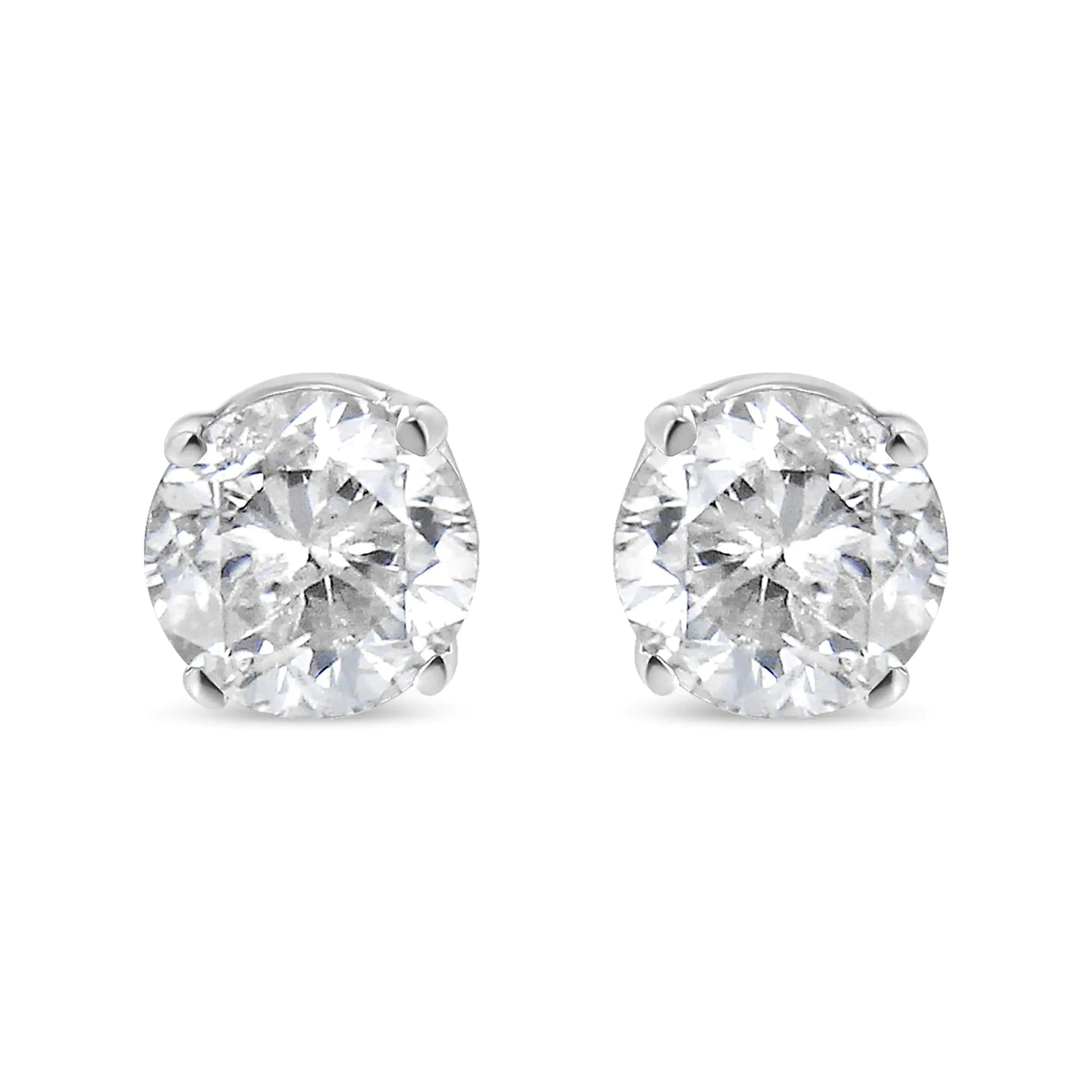 14K White Gold 5/8 Cttw Round Brilliant-Cut Lab Grown Diamond Classic 4-Prong Push back Stud Earrings (F-G Color, VS1-VS2 Clarity)